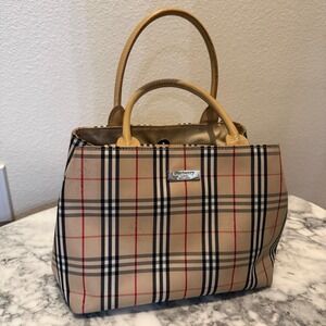 Burberry Blue Label Nova Check Canvas Leather Trim Tote Bag
